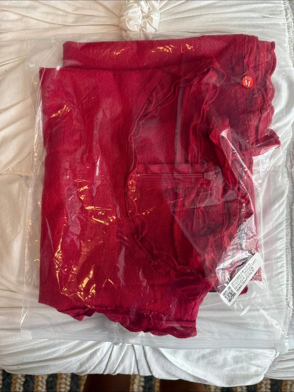 Red Sleeveless Scalloped-Edge Mini Dress
